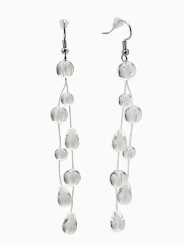 Серьги на леске "Капля росы", веточка, цвет белый в серебре