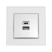 Розетка с USB-A + USB-C разъёмами, 2.1 A, 5В, TOT Glossy Glass, скрытая, стекло, серебристая 10439 Розетка с USB-A + USB-C разъёмами, 2.1 A, 5В, TOT Glossy Glass, скрытая, стекло, серебристая 10439