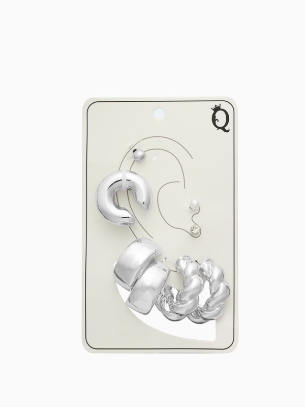 Набор серьги и каффы 8 шт &laquo;Бублик&raquo; переплетение, цвет серебро