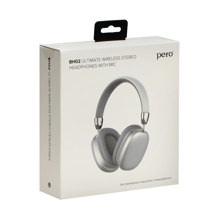 Наушники PERO BH02 ULTIMATE, беспроводные, микрофон, 300мАч, до 12 часов, серебристые Наушники PERO BH02 ULTIMATE, беспроводные, микрофон, 300мАч, до 12 часов, серебристые
