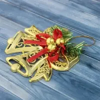 Ёлочная игрушка &laquo;Зимнее волшебство. Колокольчик двойной с шариками и лентой&raquo; пластик, 12,3х9,5 см, МИКС