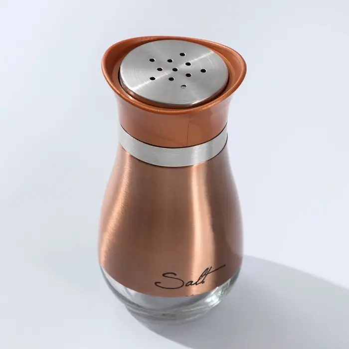 Солонка стеклянная &laquo;Сияние&raquo;, 5,5&times;5&times;11 см, цвет бронзовый, надписи МИКС