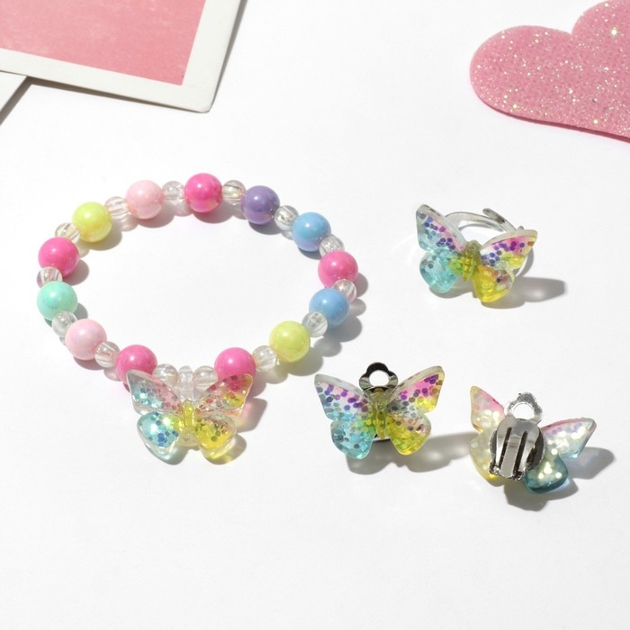 Набор детский &laquo;Выбражулька&raquo; 3 предмета: клипсы, браслет, кольцо, бабочка, цветной