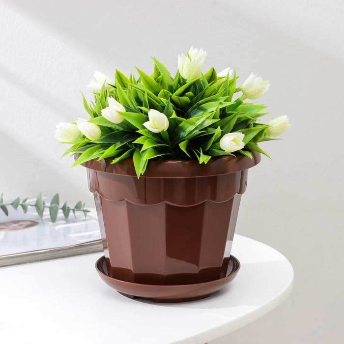 Горшок для цветов с поддоном Доляна &laquo;Эрика&raquo;, 1,8 л, цвет коричневый