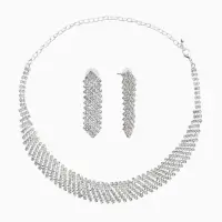 Набор 2 предмета: серьги, колье со стразами &laquo;Лёд&raquo;, d=13.5 см, белый в серебре