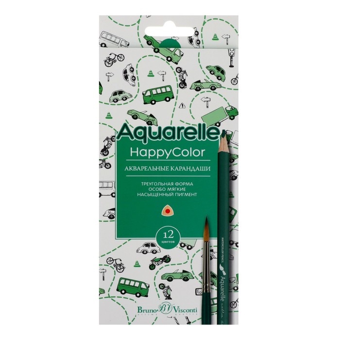 Карандаши акварельные 12 цветов HappyColor, МИКС