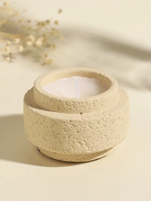 Свеча в вулканическом подсвечнике "Цилиндры" белая 8,1х8,1х5,4 см