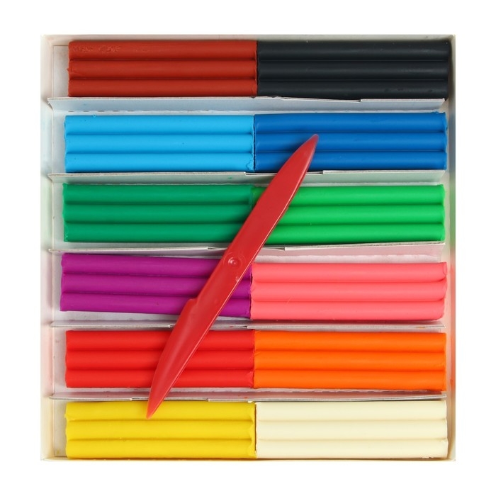 Пластилин мягкий (восковой), 12 цветов, 180 г, Пластилин мягкий (восковой), 12 цветов, 180 г, "Кроха", со стеком