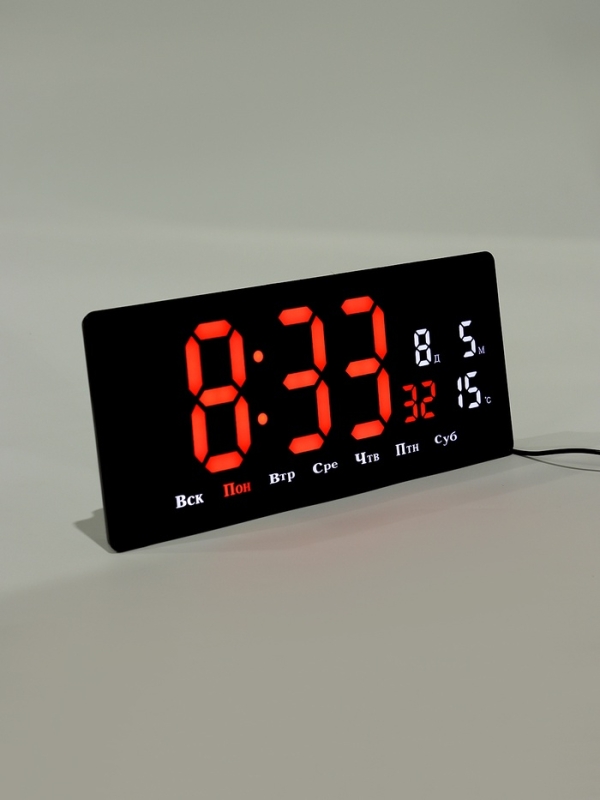Часы электронные настенные, календарь термометр, 36.2 х 15.5 см, красные цифры 10 х 4.5 см 1076627 Часы электронные настенные, календарь термометр, 36.2 х 15.5 см, красные цифры 10 х 4.5 см 1076627