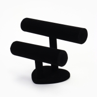 Подставка для часов, браслетов, двухуровневая, флок, сердце, 26&times;11&times;18 см,d=5 см, цвет чёрный