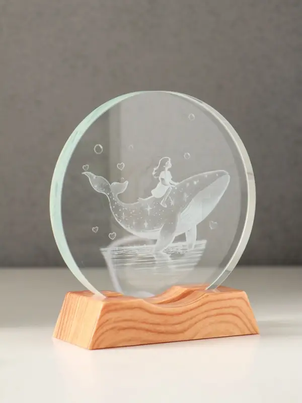 Сувенир стекло свет "Диск. Девочка и кит" 5хLED d=10 см, USB 10х4х11,4 см