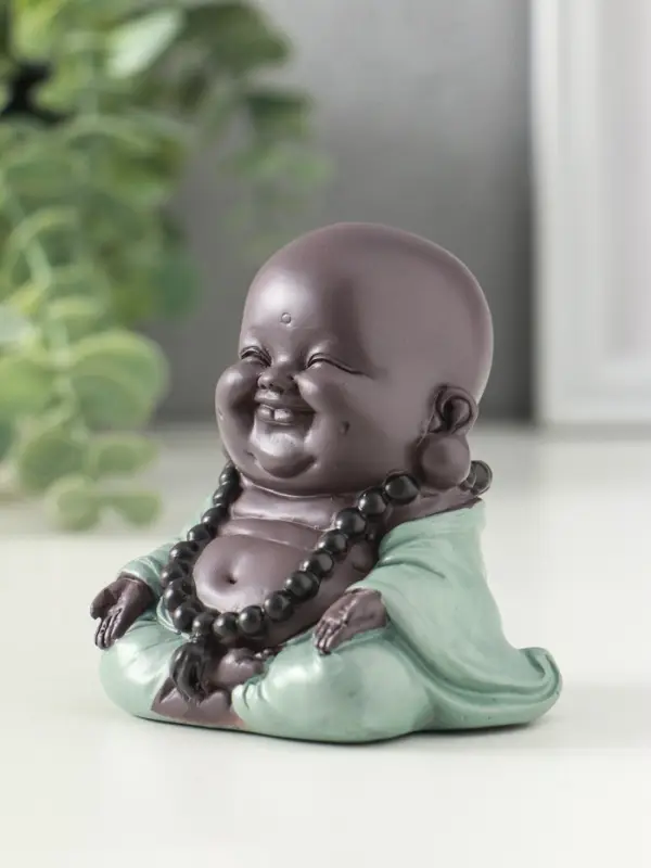 Сувенир полистоун "Маленький будда - Абхайя-мудра" зелёно-коричневый 8х6х6 см