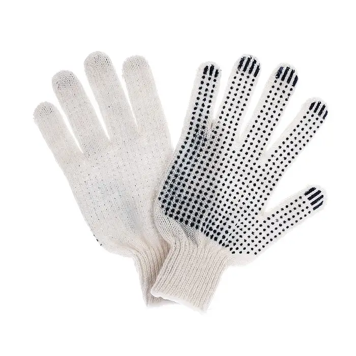 Перчатки рабочие, хб, вязка 7 класс, 3 нити, размер 9, с ПВХ точками, белые