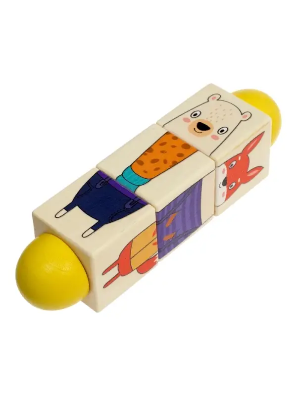 Кубики деревянные на оси  &laquo;Животные&raquo; , 3 кубика