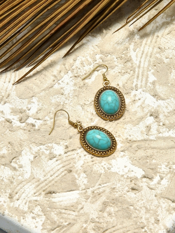 Серьги &laquo;Бирюзовый мир&raquo; круг, цвет голубой в чернённом серебре