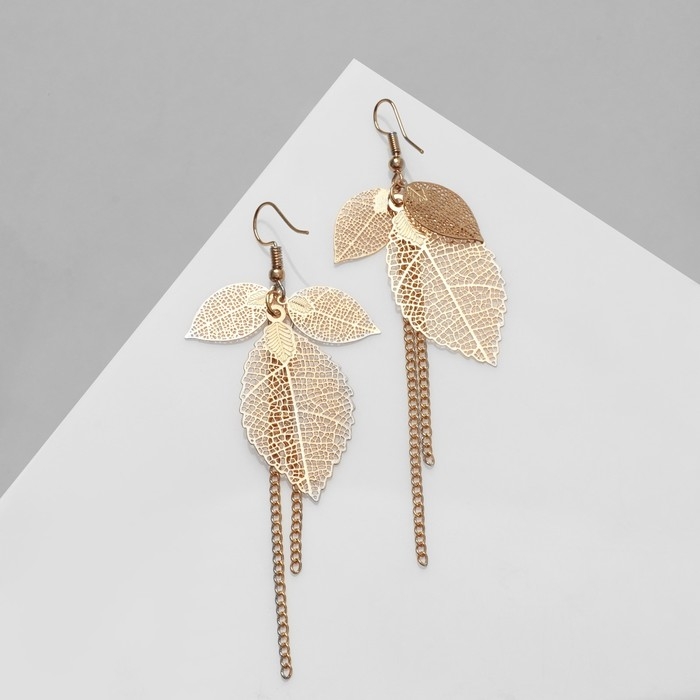 Серьги висячие &laquo;Листья&raquo; осень, цвет золото, 10,5 см