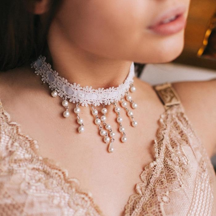 Чокер &laquo;Александрия&raquo; кружево, бусины, цвет белый, L=30 см