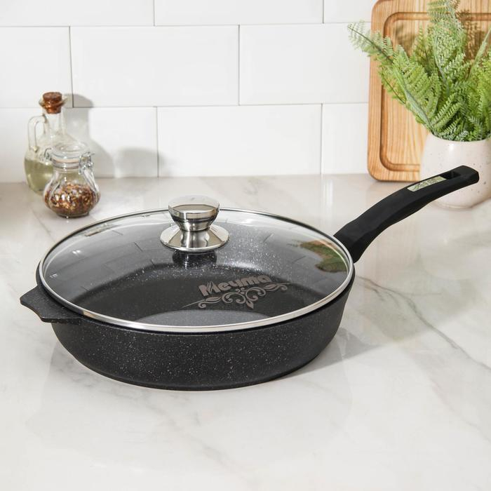 Сковорода &laquo;Гранит Star&raquo;, d=30 см, стеклянная крышка, антипригарное покрытие, тёмно-синий