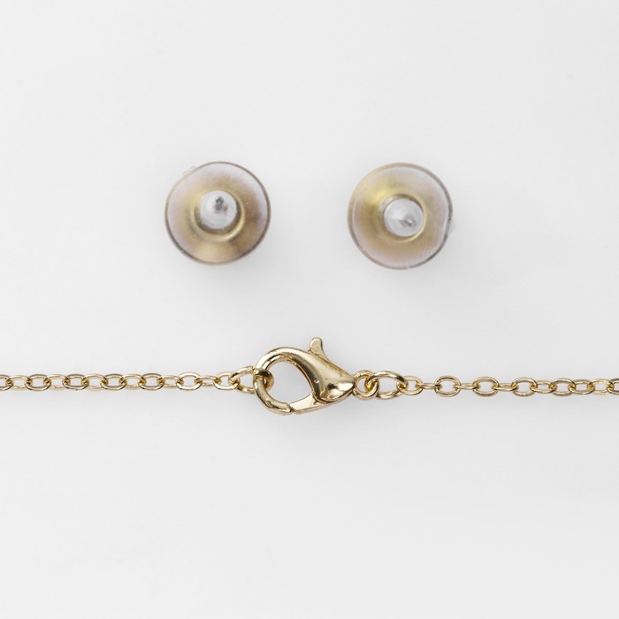 Гарнитур 2 предмета: серьги, кулон &laquo;Сердце&raquo; леди, цвет розово-белый в золоте, 48 см