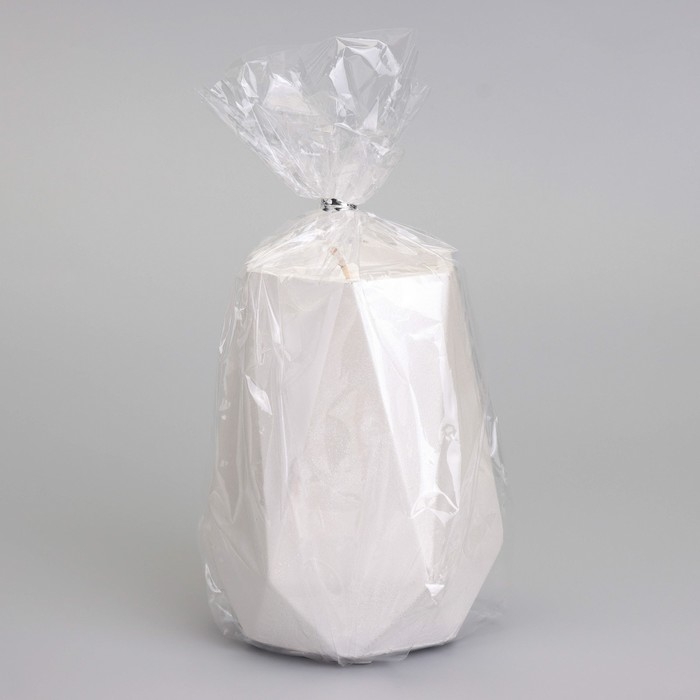 Свеча "Ваза. Мрамор" в подсвечнике из гипса с гранями,7х10см,белый перламутр