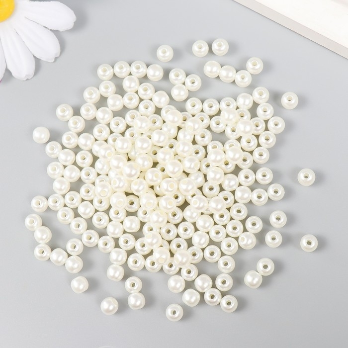 Набор бусин Набор бусин "Рукоделие" пластик, диаметр 6 мм, 25 гр, молочный