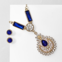 Гарнитур 2 предмета: серьги, кулон &laquo;Роса&raquo; цветочная, цвет сине-белый в золоте, 48 см