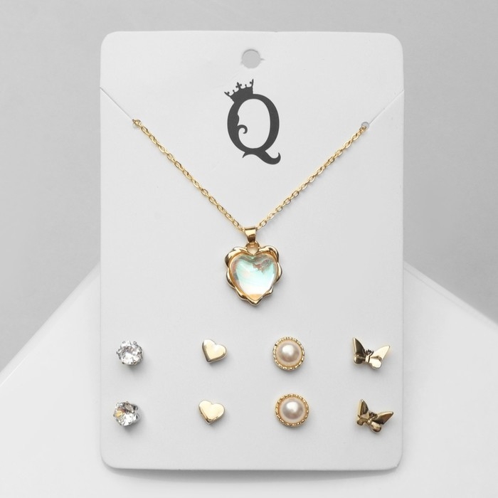 Гарнитур 5 предметов: серьги (4 пары), кулон &laquo;Минимал&raquo; море внутри, цвет золото, 40 см