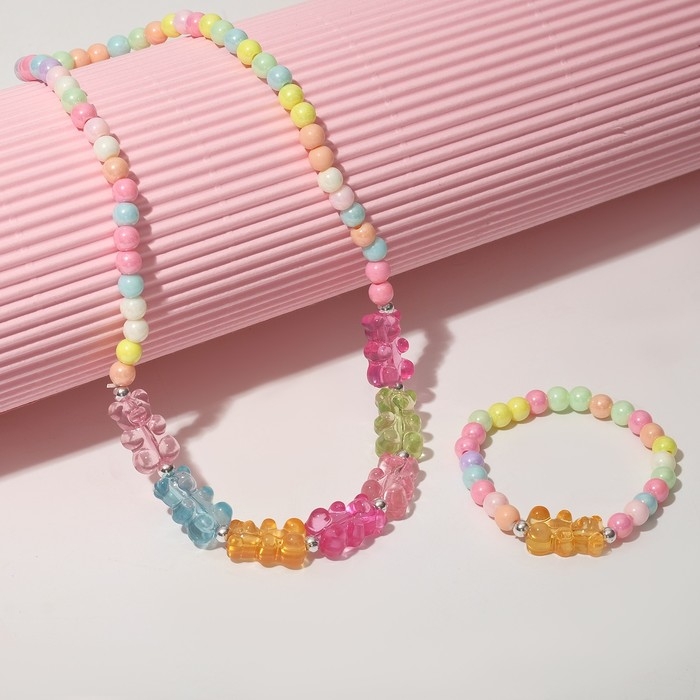 Набор детский «Выбражулька» 2 предмета: бусы, браслет, мармеладные мишки, цветной Набор детский «Выбражулька» 2 предмета: бусы, браслет, мармеладные мишки, цветной