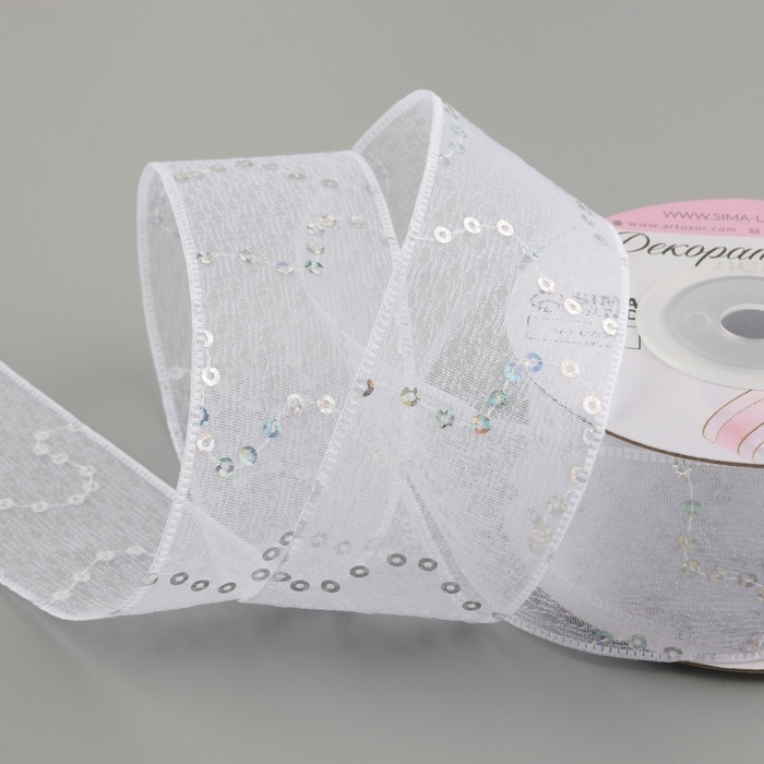 Лента декоративная &laquo;Пайетки&raquo;, 40 мм, 9 &plusmn; 0,5 м, цвет белый №1