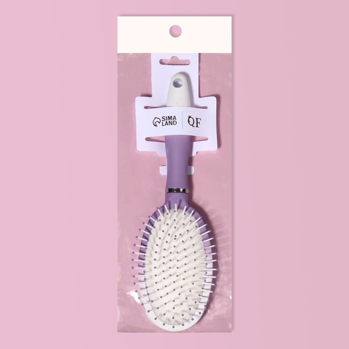 Расчёска массажная, прорезиненная ручка, 7 &times; 24 см, цвет белый/фиолетовый