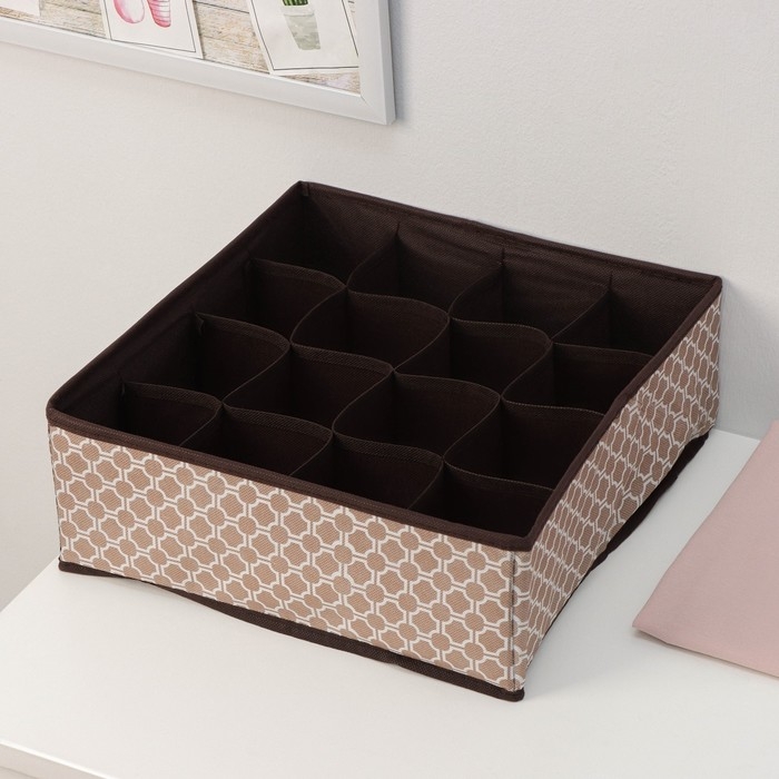 Органайзер для хранения белья Доляна &laquo;Браун&raquo;, 12 ячеек, 32&times;24&times;12 см, цвет коричневый