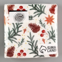 Новогодние салфетки бумажные &laquo;С Новым годом: шишки&raquo;, однослойные, 24х24 см, 20 шт.