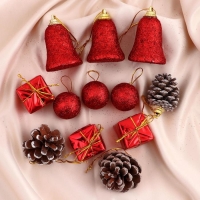 Набор украшений пластик 12 шт "Сочельник" (3 шишки, 3 подарка, 3 шара, 3 колокольчиков) микс Набор украшений пластик 12 шт "Сочельник" (3 шишки, 3 подарка, 3 шара, 3 колокольчиков) микс
