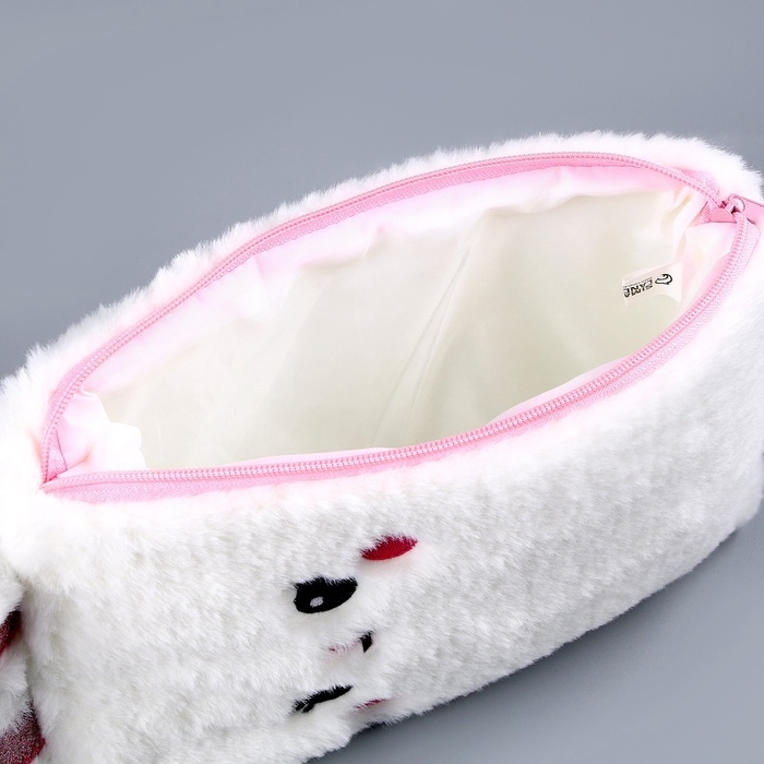 Пенал школьный мягкий &laquo;Зайчик&raquo;, 21 &times; 13 см, плюш, белый цвет