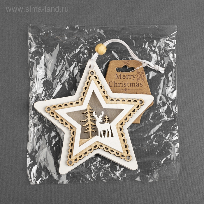 Ёлочная игрушка &laquo;Звезда с оленем&raquo;, от батареек, свечение тёплое белое