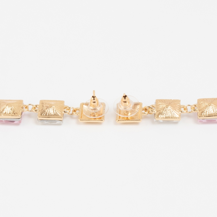 Серьги со стразами &laquo;Блум&raquo; квадраты светлые, цветные в золоте