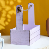 Кашпо деревянное 25.5&times;15&times;30 см "Прованс", ручка канат, сиреневый