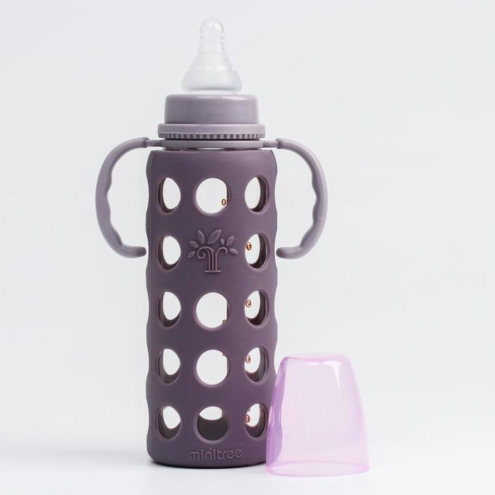 Бутылочка в силиконовом чехле, стекло, классическое горло, +6мес., 240мл., цвет МИКС для девочки