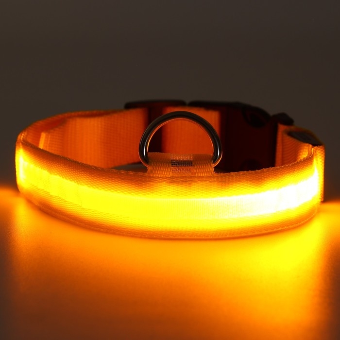 Ошейник с подсветкой размер L, ОШ 45-52 х 2,5 см 3 режима свечения жёлтый