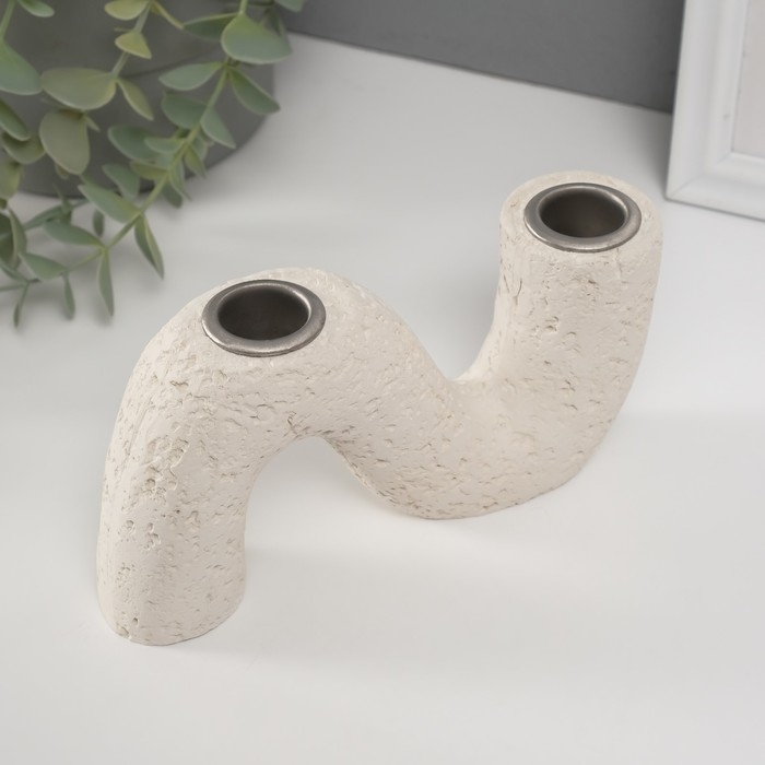 Подсвечник гипс, металл на 2 свечи "Абстракция. Волна" d=2,5 см 3,5х16,5х8,7 см