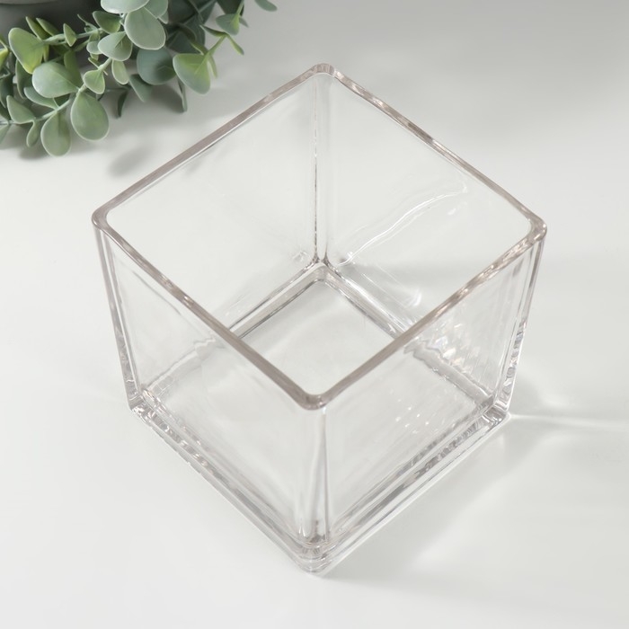 Подсвечник стекло на 1 свечу "Квадратный" прозрачный 12х12х12 см