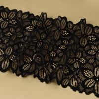 Кружевная эластичная ткань &laquo;Пятилистник&raquo;, 170 мм &times; 2,7 &plusmn; 0,5 м, цвет чёрный
