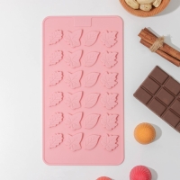 Форма для конфет и шоколада Доляна &laquo;Листики&raquo;, силикон, 21,2&times;11,5 см, 24 ячейки, цвет розовый