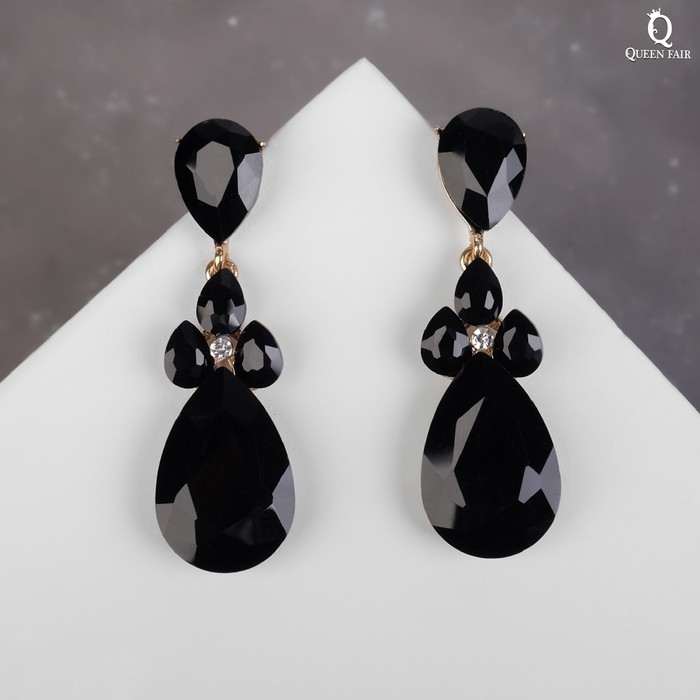 Серьги висячие со стразами &laquo;Вечеринка&raquo; цветок из капель, цвет чёрно-белый в золоте, 6,3 см