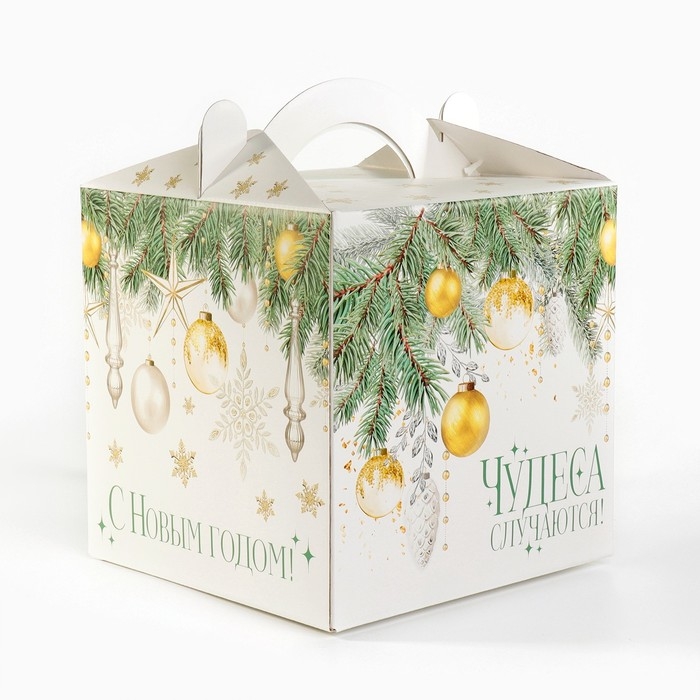 Коробка кондитерская с окном, сундук, &laquo;Уютный новый год&raquo; 20 х 20 х 20 см, Новый год