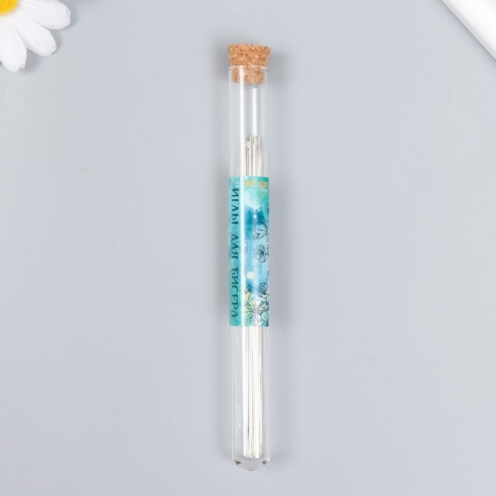 Иглы металл для бисера в стеклянной колбе тонкие набор 30 шт &Oslash; 0,45х120 мм 1,5х1,5х14 см