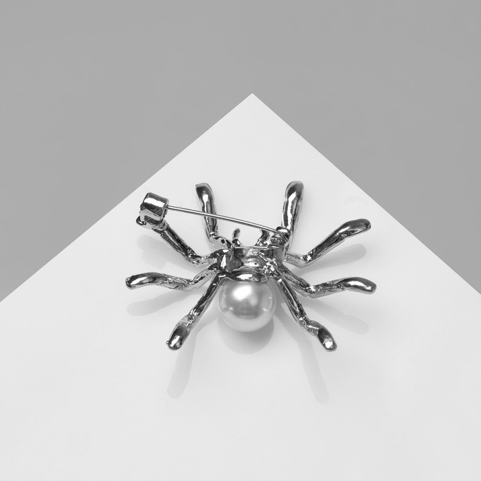 Брошь &laquo;Паук&raquo; жемчужинка, цвет белый в серебре