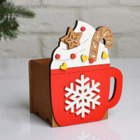 Кашпо деревянное, 12&times;9&times;15 см "Новогоднее. Кружка горячая", подарочная упаковка