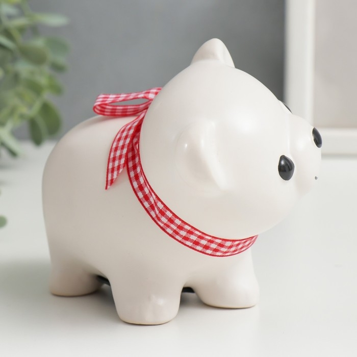 Копилка керамика "Белый мишка с бантом" 10х11х6,3 см