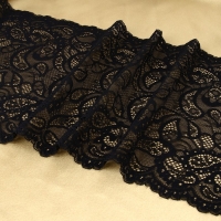 Кружевная эластичная ткань, 230 мм &times; 2,7 &plusmn; 0,5 м, цвет чёрный